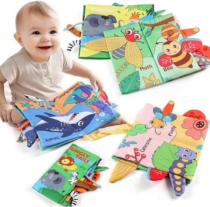 Baby Cloth Book Toys with Tails, Stroller Soft Toys for Infant Baby 0-18 Months (Insects)