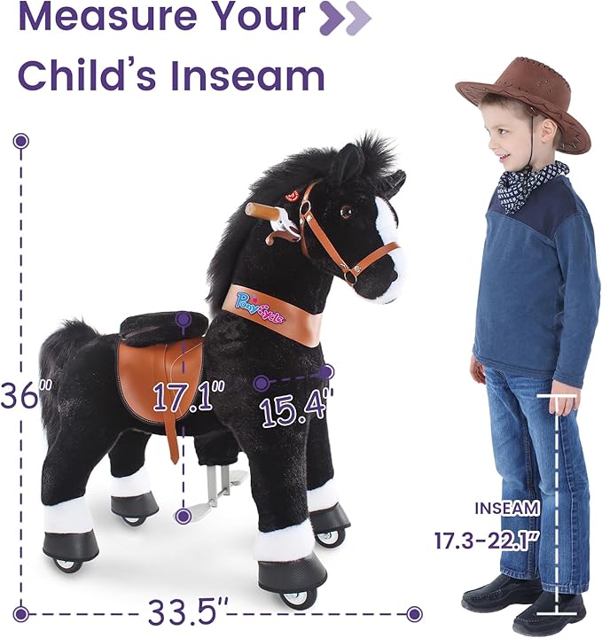 PonyCycle Ride on Pony Toy Spring Horse Classic Model U (with Brake/ 36" Height/Size 4 for Age 4-7) Horse Rider Toys Bouncy Animals Toddlers Riding Toy Black Ux426