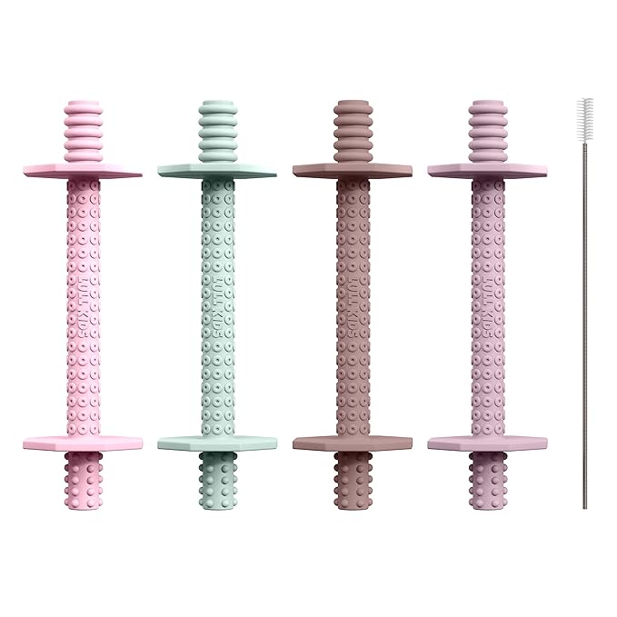 Silicone Baby Teethers 0-6 Months, Textured Baby Teething Toys 3-6 Months, Toddler Molar Teething Relief Sticks, Freezable Chew Straws for Babies 6-12 Month Girl Boy Infant (Spring)