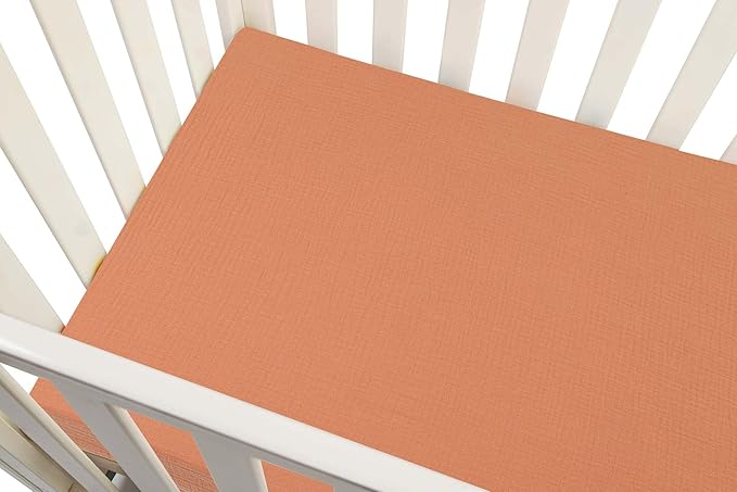 Onacosht Muslin Crib Sheets for Boys Girls, Soft Breathable 100% Cotton Baby Fitted Sheet 52" x 28" for Standard Toddler Crib Mattress, 2 Pack, Light Brown and Moon