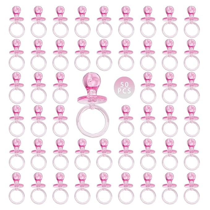 50 Pieces 2.75 Inch Baby Pacifier Baby Shower Plastic Pacifier for Baby Shower Pacifier, Baby Shower Gender Show Party Decoration DIY Baby Shower Birthday Party Gift (Pink)