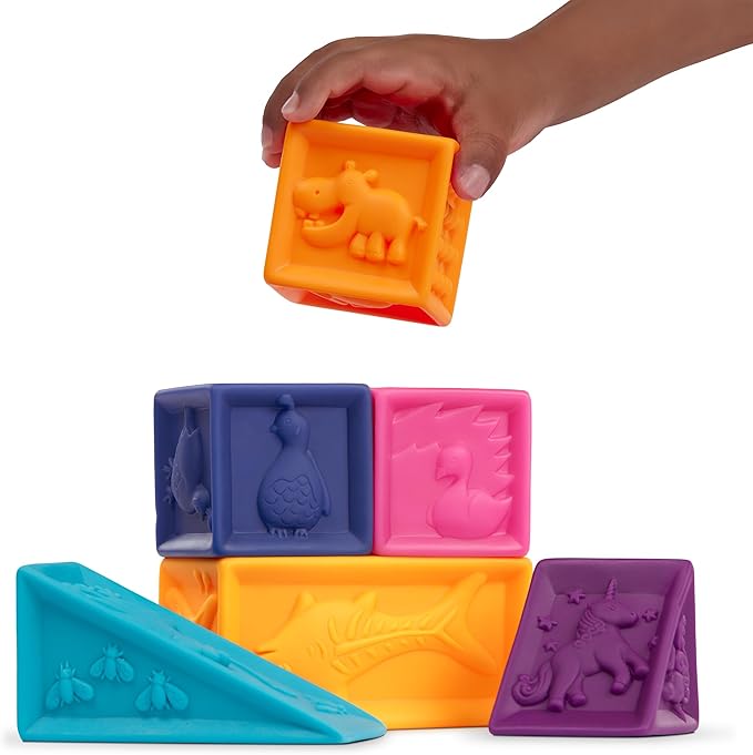 B. toys – Alphabet Learning Blocks for Babies & Toddlers – 26 Soft Squeezable ABC Blocks with Textured Animals – Educational Toys for Sensory Play, Bath Time & Early Development – 6+ Months