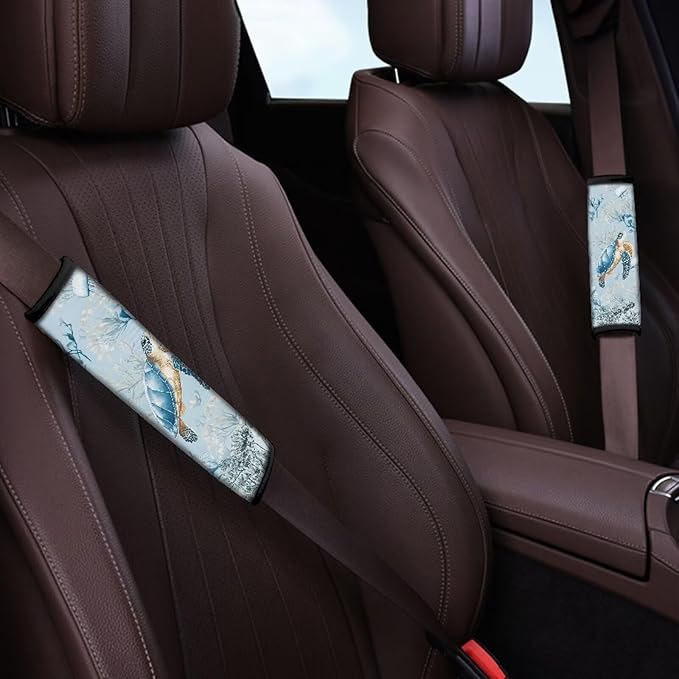 AFPANQZ Seat Belt Cover Pads Kit 2 Packs Comfortable Driving Shoulder Protectors Sea Turtle Print Car Safety Seatbelt Pads Soft Comfort Cushion Car Seats Accessories Backpack Strap Pad