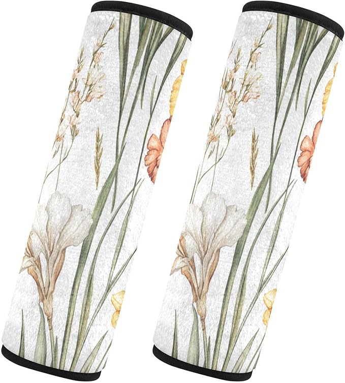 Car Seat Belt Pads Covers Set of 2 Soft Unique Camera Bag Strap Cover for Adults Child Kids S Fall Flowers Daffodil Carnation Freesia White