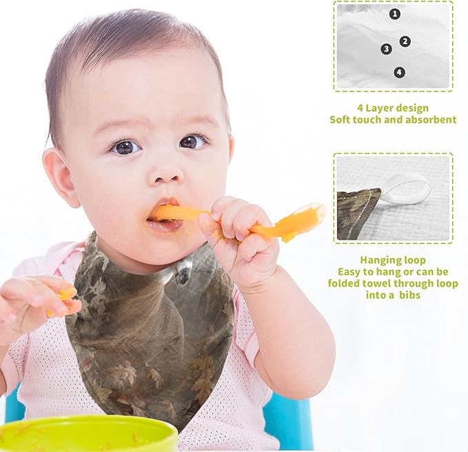 Forest Deer Baby Washcloths Newborn Muslin Burp Cloths 3 Pack Soft Cotton Baby Face Bath Towel Drool Bibs for Infants, Girls and Boys 11.8 x 11.8 Inch