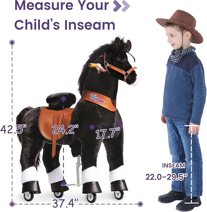 PonyCycle Large Riding Horses for Big Kids Classic Model U (with Brake/ 42.5" Height/Size 5 for Age 7-12) Riding Pony Cycle U5 Mechanical Horse Black Ux526