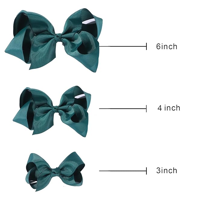 Hunter Green Bows for Girls,6PCS Hand-made Grosgrain Ribbon Hair Bows Alligator Clips Hair Accessories for Little Teen Toddler Girls Kids (Hunter Green)