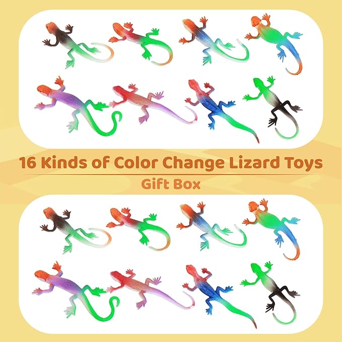 Lizard Series -16pcs Temperature Color Changing Bath Toys,Water Table Toy for Easter Egg Fillers,Goodie Bags Fillers,Themed Party,Classroom Rewards,Carnival Prize, for Kids 3+
