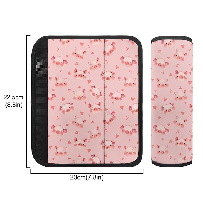 Biyejit Pink Pigs Car Seat Belt Covers for Boys Girls, 2 Pack Carseat Shoulder Padding, Soft Car Seat Neck Cover, Car Seat Straps Shoulder Pads, Mermaid Stroller Strap Cover for Baby Kids