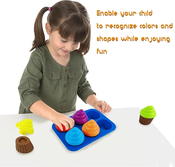 Cupcake Toy Toddler Toy Learning Colors and Shape-Shape Sorting Toys for Toddlers-Geometry Manipulatives Toddler Sensory Toys for kids 1-3 - child Montessori Toys for 18 month old girls boys