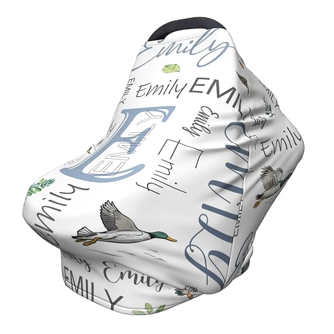 Personalized Car Seat Covers with Name, Mallard Duck Baby Canopy Carrier Cover, Breathable Breastfeeding Nursing Cover, Stretchy Multi-Use Infant Carseat Stroller Cover