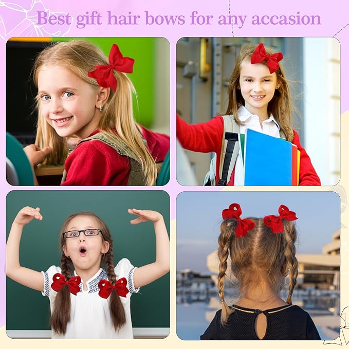 4 Inch Hair Bows,20 Pieces Hair Bows for Girls,Grosgrain Ribbon Hair Bow with Alligator Clips,Red Bows Hair Accessories for Toddlers Baby Girls Kids Teens