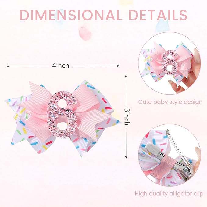 Birthday Hair Bow Hair Clips for Girls 1 2 3 4 5 6 Years, Baby Girl Accessories Bow Birthday Decorations, Pink Baby Girls Ice Cream Hair Bows Clips for 6th