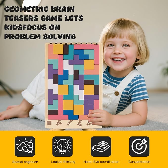 Wooden Stacking Puzzle Toy, 3D Russian Block Puzzle Jigsaw,Montessori Educational Board Game Gift for Boys and Girls, Stacking Blocks Toys for Family Brain Teaser Activity