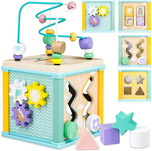Airlab Wooden Activity Cube Montessori Toys for 1 2 3 Year Old Baby Toys 12 Months Toddlers 1-3 Birthday Gift Boys Girls Sensory Interactive Learning Toys