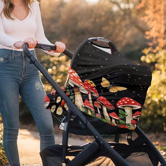 Mushroom Moon Car Seat Covers Dust Cover Baby Wind-Protected Soft Infant Stroller Cover Breathable Breastfeeding Shawl Multi-Use Car Seat Canopy Cover