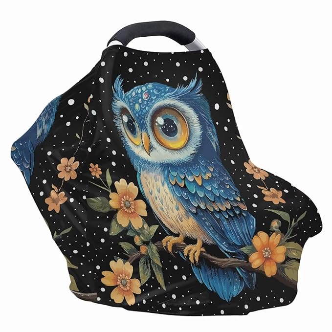AFPANQZ Owl Baby Car Seat Cover Stretchy for Baby Girls Nursing Breastfeeding Covers Shopping Cart High Chair Stroller Covers Infinity Scarf Sunshade Car Seat Canopies