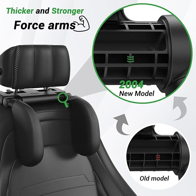 Car Headrest Pillow, [Supersleep] Road Pal Headrest with PU/Sponge Pad, 360° Adjustable Car Seat Head Neck Support, U Shaped Car Sleeping Pillow for Kids & Adults (Black-US Patent Design)