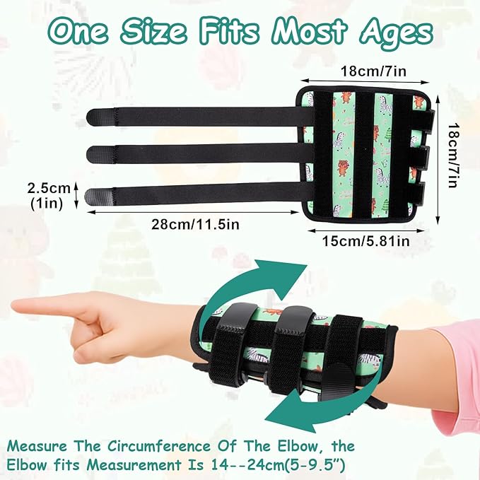 2 PCS Thumb Sucking Deterrent, Green Animals Thumb Guard for Kids Toddlers Nail Biting Treatment, Anti Nose Picking, Scratching Face, Elbow Immobilizer for Boys Girls, Finger Sucking Prevention