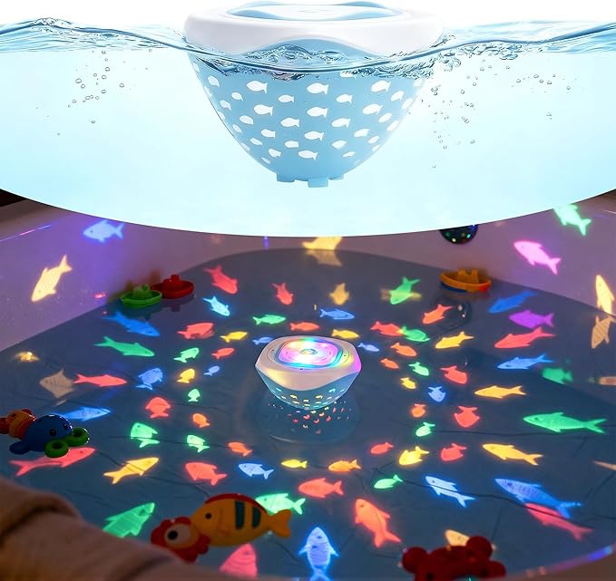 cambk Waterproof Bathtub Light for Kids, Battery Operated Fish Bath Lights for Tub & Bath Time, Color Changing Mood Lighting with Fish World Light Show