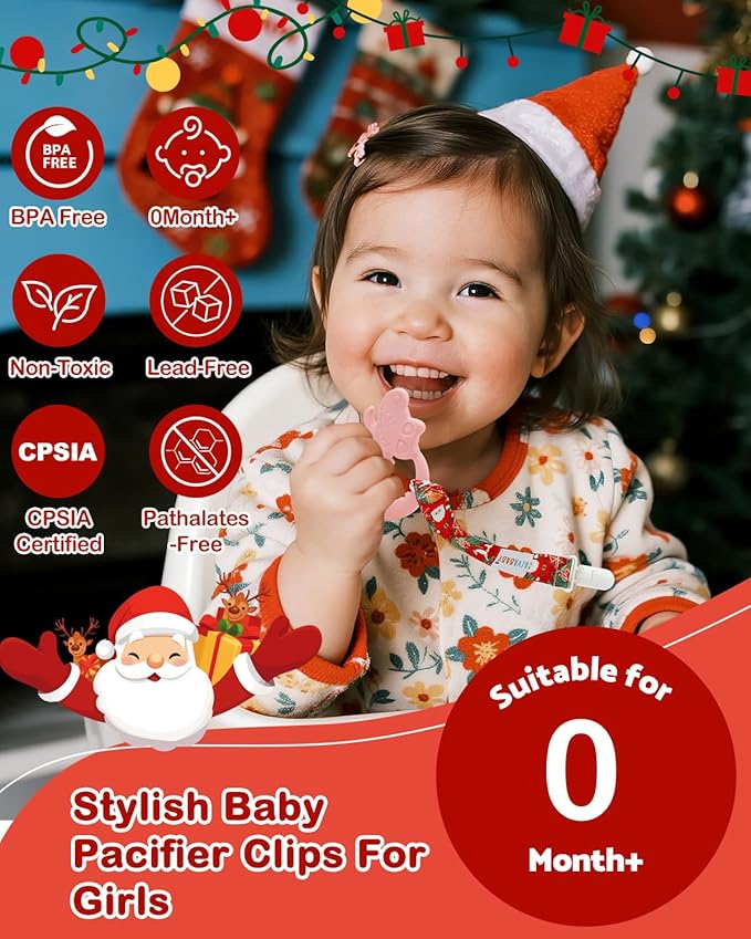 ALVABABY Christmas Paci Clips for Neutral 8 Pack Binky Paci Holder Leashes for Teethers 8DBP03A