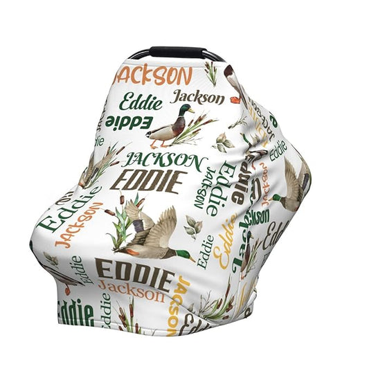 Personalized Baby Car Seat Cover for Boys Girls, Custom Wild Ducks Nursing Covers for Breastfeeding with Name, Infant Stroller Cover, Baby Carseat Canopy for Newborn, Multiuse Car Seat Canopies