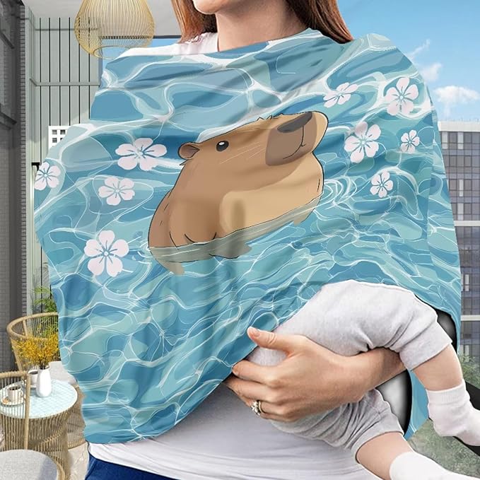 Capybara Baby Car Seat Cover for Travel - Breathable and Lightweight - Infant Car Seat Cover for Sun, Soft Nursing Cover Up for Breastfeeding
