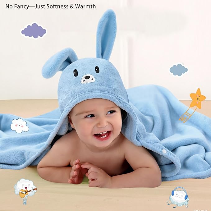 Toddler Baby Bath Towel with Hood 27.5"X55" Ultra Absorbent Soft Cozy Comfort Bathrobe Blanket, 0-6 Years Infant Shower Towel for Girls & Boys(Sky Blue)