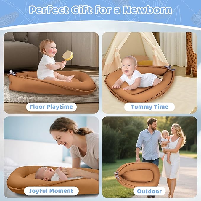 Baby Lounger, Baby Lounger for Newborn 0-24 Months, Premium Soft & Breathable Infant Lounger, Pure Cotton Baby Nest for Boys & Girls, Portable Newborn Lounger for Travel and Home.