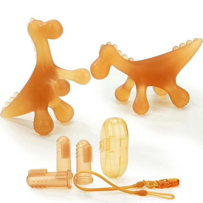WAJIAYON Amber Oil Baby Teething Toys for Babies 0-6 Months,Silicone Baby teethers for Babies 3 Months+,Freezer BPA Free Soft and Textured Chew Infant Toys Easter Gifts for Boys and Girls-Dinosaur