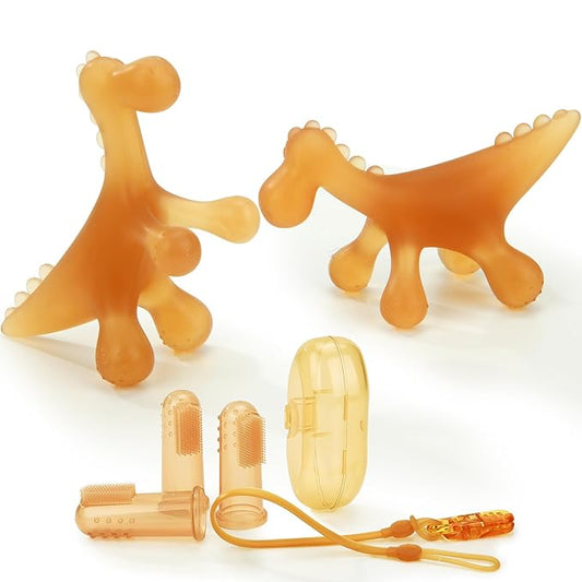 WAJIAYON Amber Oil Baby Teething Toys for Babies 0-6 Months,Silicone Baby teethers for Babies 3 Months+,Freezer BPA Free Soft and Textured Chew Infant Toys Easter Gifts for Boys and Girls-Dinosaur