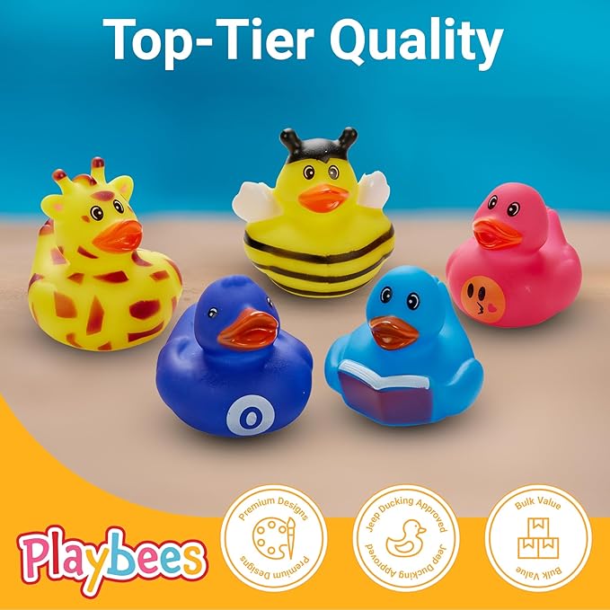 Rubber Duck Toy Duckies for Kids - 50 Pack - Sensory Play, Stress Relief, Stocking Stuffers, Bath Birthday Gifts Baby Showers Classroom Incentives, Summer Beach and Pool Activity - Style 3