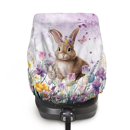 Car Easter Decorations Baby Car Seat Cover Cute Bunny Car Sun Shade Cover for Baby, Infant Car Seat UV Protection Cover Protector, Keep Baby Toddler Cool and Safety