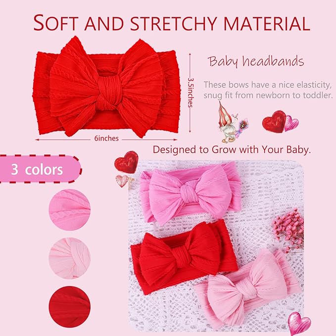 LemonSpace Handmade Red baby Bow Baby girls Headbands with Bows High Stretchy Soft Nylon Infant Headwrap Newborn Red Pink Hair Accessories Wonderful Gift for Mother's day,Baby Shower