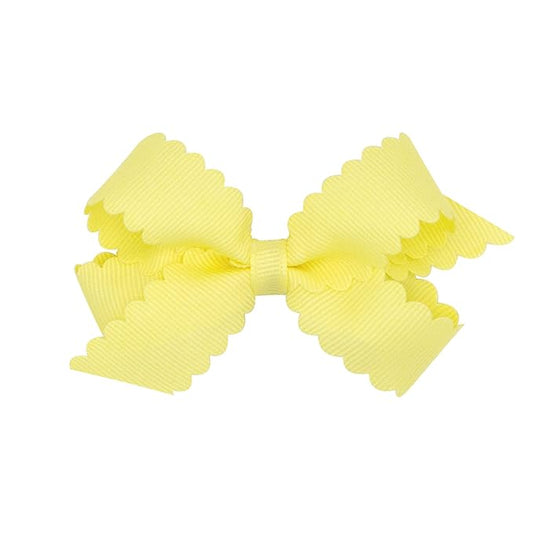 Wee Ones Girls' Classic Grosgrain Hair Bow with Scalloped Edges, No-Slip Hair Clip, Handmade, Light Yellow, Mini