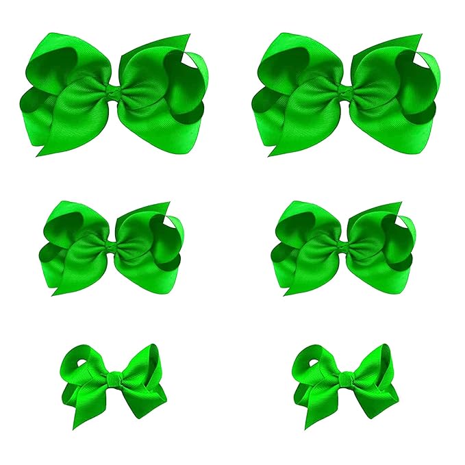 Green Bows for Girls,6PCS Hand-made Grosgrain Ribbon Hair Bows Alligator Clips Hair Accessories for Little Teen Toddler Girls Kids (Green)