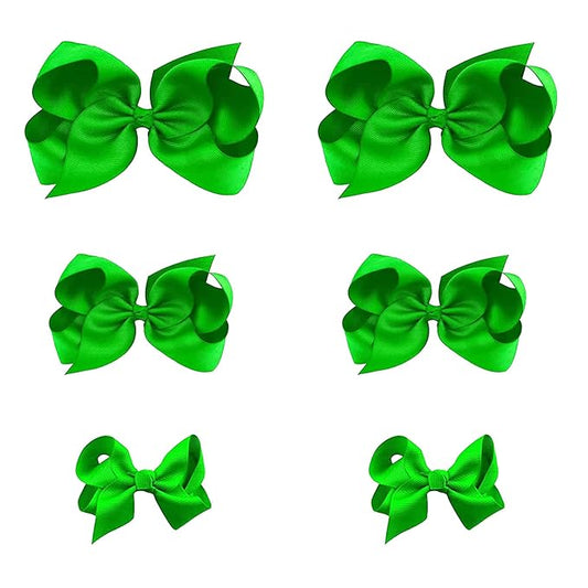 Green Bows for Girls,6PCS Hand-made Grosgrain Ribbon Hair Bows Alligator Clips Hair Accessories for Little Teen Toddler Girls Kids (Green)