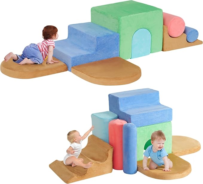 BODIOO Climbing Toys for Toddlers, Foam Climbing Blocks with 8-Piece Modular Set, Washable Cover Supports Color Coordination, Motor Skills, Climb Crawl and Slide