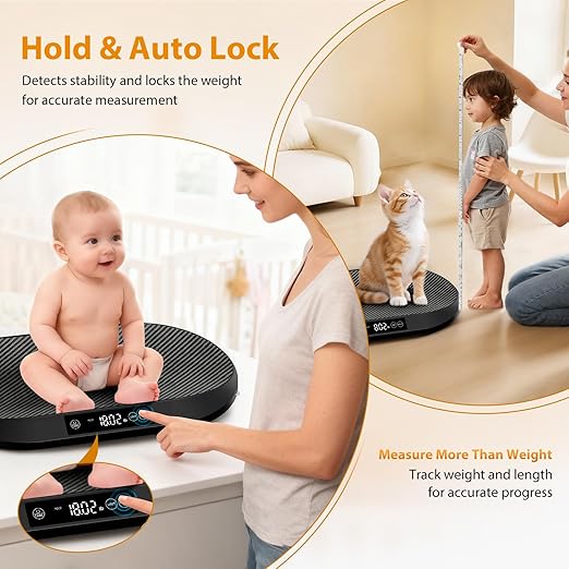 Baby Scale, 88lb Max / 0.1oz Accuracy Baby Scales for Weighing with Auto Hold & Tare, Built-in 60" Tape, 5 Weight Units, Multifunctional Weight Scale for Infant, Cat, Puppy, Small Pet