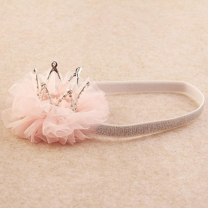 Nishine 1.3"x1.3" Mini Baby Girl Tulle Crown Headband Toddler Princess Crown Tiaras Birthday Photography (Silver, Elastic)
