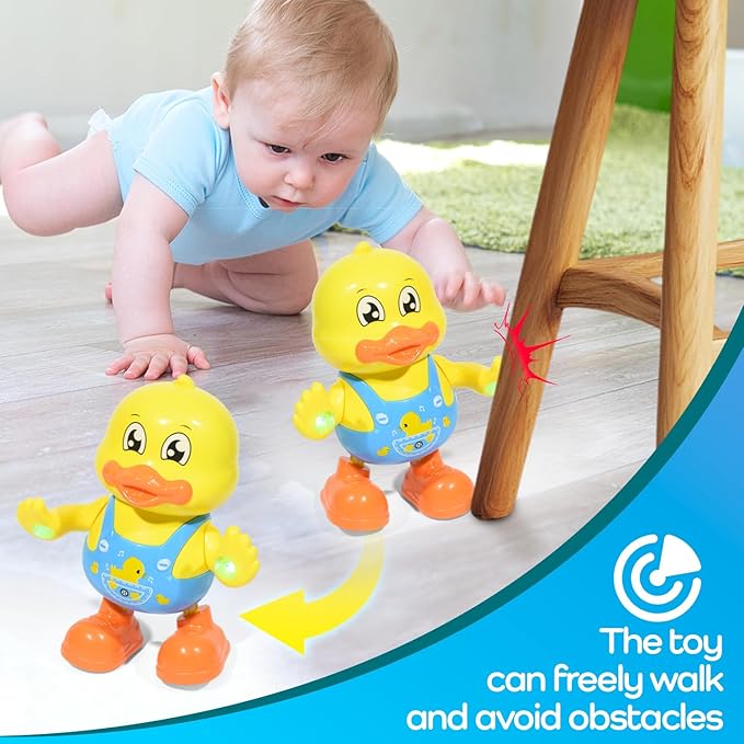‌Interactive Dancing Duck Musical Toy for Toddlers, Flashing Lights & Melodies, Baby Musical Easter Duck Toy Dancing Crawling Tummy Time Toys Birthday Easter Gifts