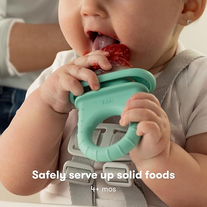 Frida Baby Push Pop Feeder, Baby Fruit Feeder + 4-in-1 Teether Teething Toy 100% Food-Grade Silicone Food Pacifier and Teether Toy for Baby 0-6, 12, 18 Months Infant