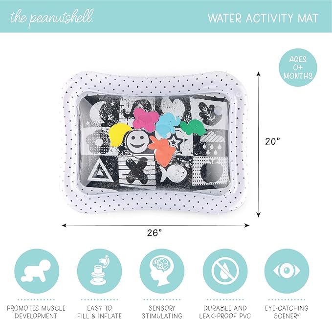 The Peanutshell Tummy Time Water Play Mat for Babies, Girls or Boys - High Contrast Sensory Developmental Toy, Infant Baby Floor Toys Games, Baby Essentials Must Haves - Montessori