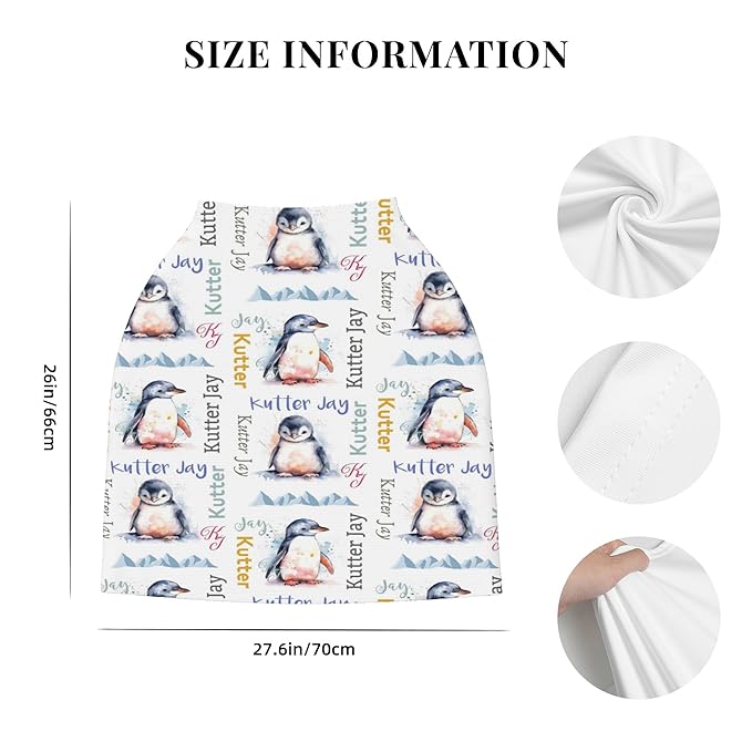 Personalized Penguin Baby Car Seat Cover with Name,Multi-Use Canopy for Nursing, Strollers,Shopping Carts,Customized Breastfeeding Cover, Full Privacy,Infant Stroller Cover