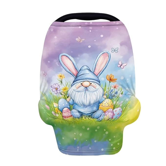 Wanyint Baby Car Seat Covers Nursing Scarf Car Seat Canopy Shopping Cart Cover and High Chair Cover Protect Babies and Breastfeeding Mothers, Gnome Easter Rabbit Ears Eggs Flower