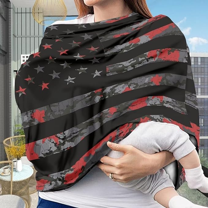 AFPANQZ American Flag Print Nursing Cover Breastfeeding Covers Stretchy Babies Car Seat Cover Soft Breathable Infant Carseat Canopy Shopping Cart Stroller Canopy for Baby