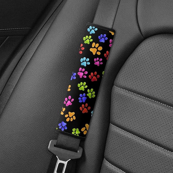 ENLACHIC Kids Car Seat Belt Cover, Cute Cartoon Animal Print Baby Car Seat Strap Pads Infant Car Seat Protector Car Accessories Universal All Cars,Colorful Dog Paw