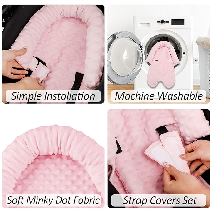 Pea Pod Car Seat Head Support Infant Baby Carseat Head Support & Strap Covers for Newborns Ultra Soft Minky Dotted Fabric Infant Car Seat Insert Perfect for Baby Carseats, Strollers, and Bouncers