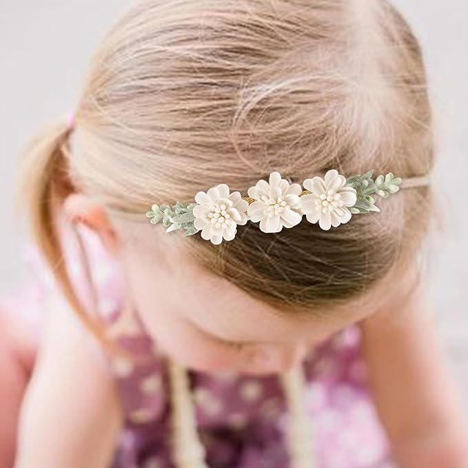 FGSS Floral-Headbands Flower-Crown for Baby Girls Elastic Nylon Hairbands for Newborn Infant Toddler Hair Accessories Pack of 3