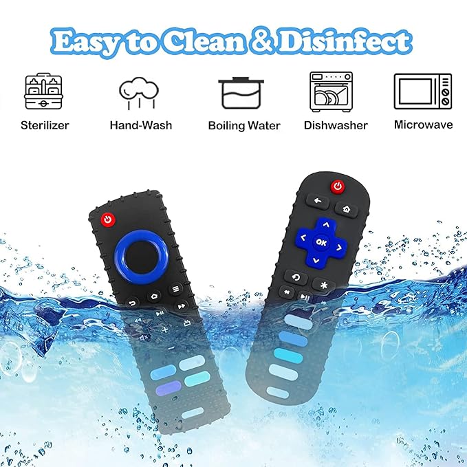 ROBBEAR Baby Teething Toys, Food Grade Silicone Teethers for Babies 3 6 12 18 Months, Fire TV Remote Shape Infant Chew Toys for Boys and Girls, Freezer BPA Free (Black+Black)